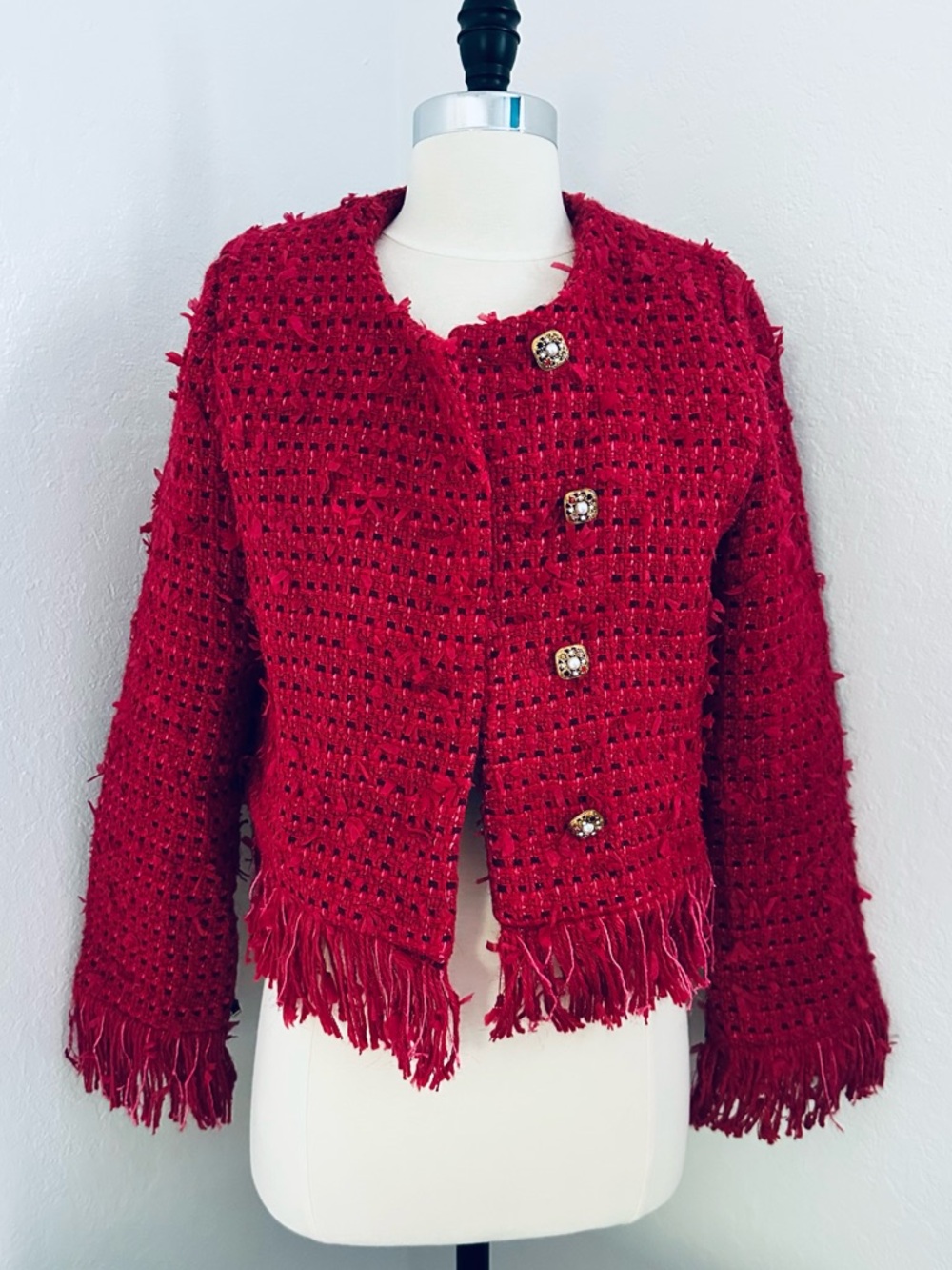 Tweed Pink Fringe Jacket